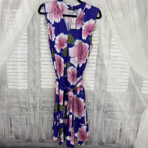 Natori Garden Large L Blossom Mandarin Dress Purple Pink Floral Sleeveless B27 - Picture 7 of 16