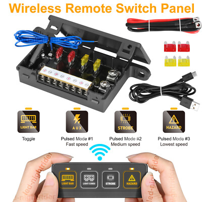 LED Light Bar Wireless 4 Gang Switch Panel Remote Strobe Circuit Control System