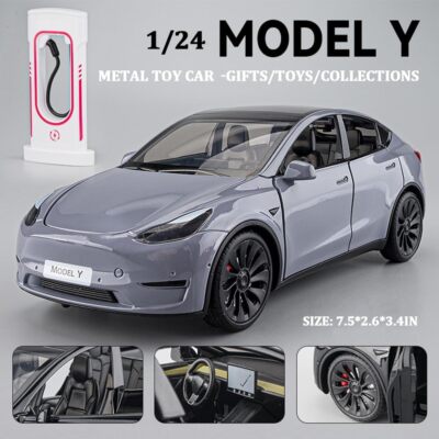 1:24 Scale Tesla Model Y Alloy Car Model Diecast Metal Toy with Lights and Music