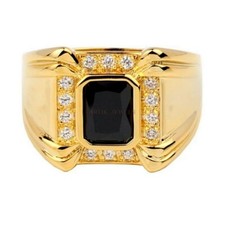 Natural Black Onyx Gemstone with Gold Plated 925 Sterling Silver Ring 1271