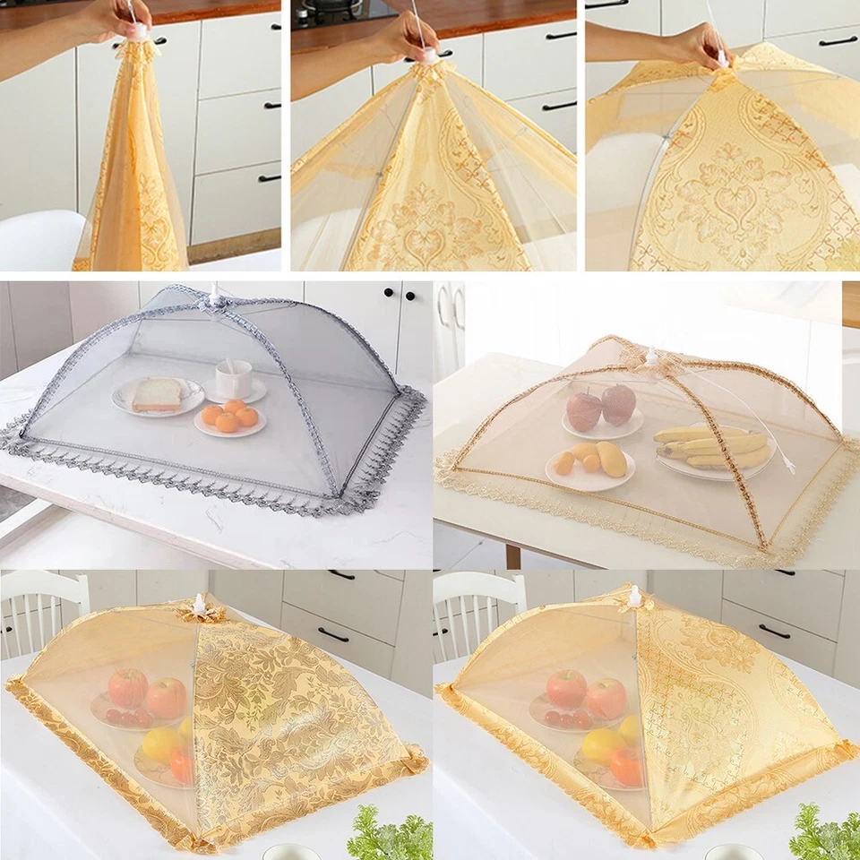 Cover Vegetable Cover Rectangle Dining Table Cover Foldable Food Cover Gold Gray - Image 3 of 3