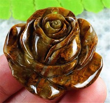 T21905 38x35x8mm Natural Golden/black Pietersite Carved Flower Pendant Bead