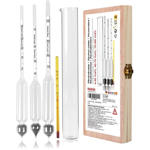 Alkoholmeter Set 3 Stück 0-100 Vol% Messzylinder Glas, Reinigungstuch