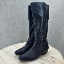 VTG Brown Leather Slouchy Tall Boots Almond Toe Low Heel Minimalist Pull On 10m