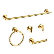Bathroom Hardware Set 5 Piece with Towel Racks for Bathroom, Brushed Gold