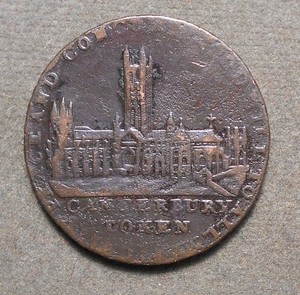 Great Britain 1794 1/2d Kent-7, Canterbury, copper, 28mm, fine detail, porous,