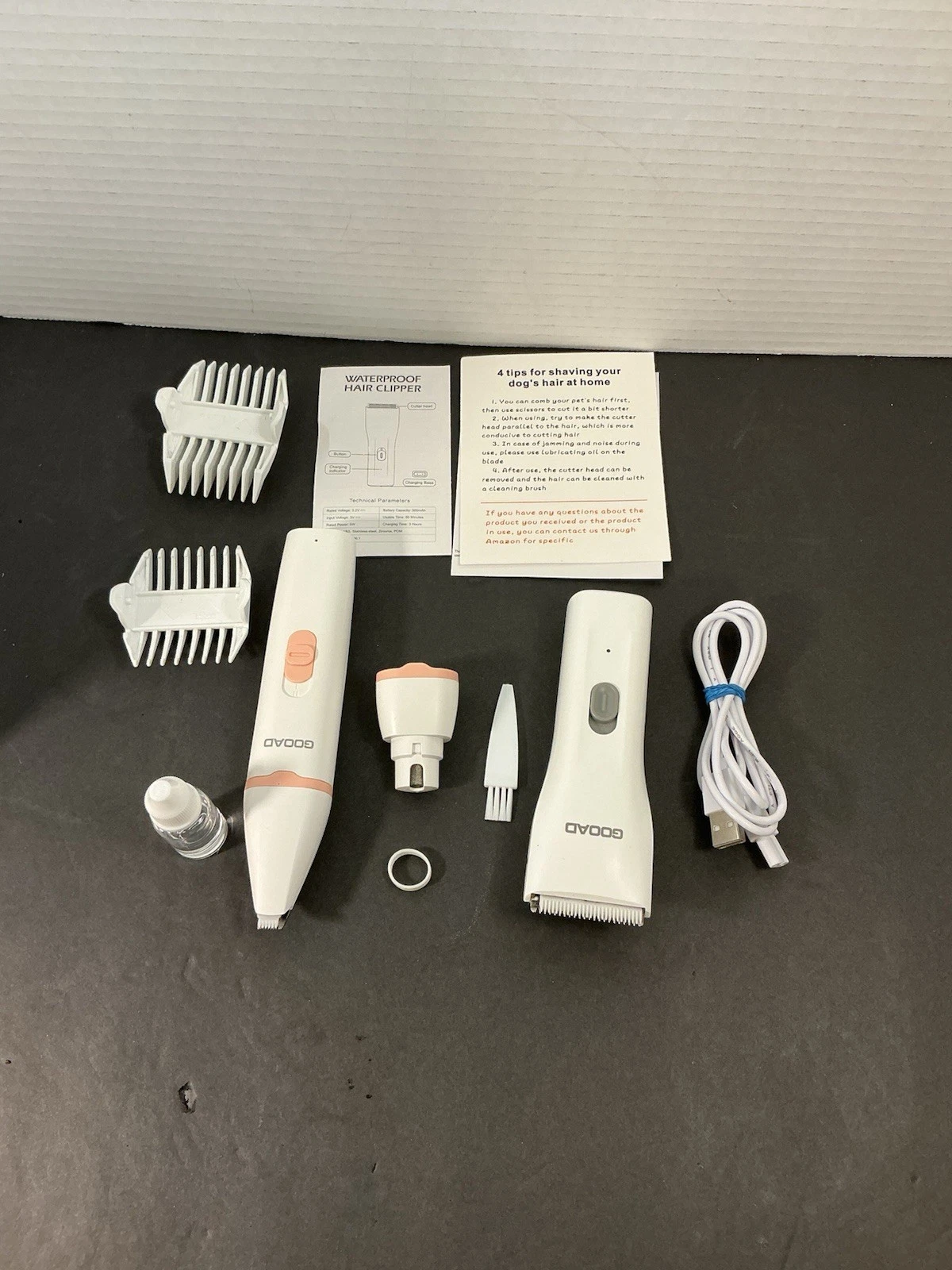 GOOAD Pet Grooming Clippers Kit Waterproof Dog/Cat Trimmer Nail Grinder USB Set