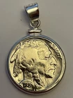 1936 Vintage INDIAN HEAD / BUFFALO NICKEL  in a Sterling Silver Coin Bezel