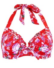 Pour Moi Santa Monica Underwired Bikini Top Red Floral Halter Padded Bra 34F New