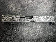Glock 17 Gen5 Slide — High Polish Engraved Scroll w/ Black Cerakote Backfill