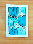 ACEO Art Trading Card Watercolor Original Painting Blue Large Floral Line Pen — photo 9