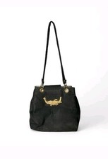 VTG Gold Crocodile Gator Alligator Clasp Shoulder Bag Tote Purse Black Nylon LN