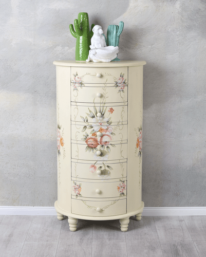 Kommode Antik Kommodenschrank Landhausstil Holzkommode Rosen Wäschekommode Retro - Bild 5 von 8