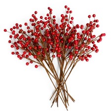 12pcs13.5" Red Holly Berry Stems for Christmas Tree, Faux Greenery Picks and ...