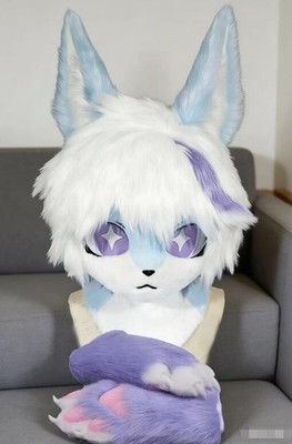 Fursuit Long haired Dog Fox Mascot Party Halloween Fur Cosplay(head+claws)