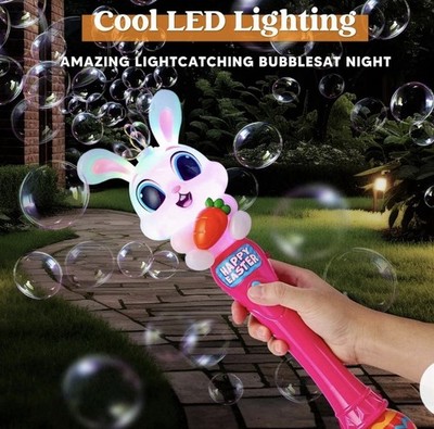 Easter Bunny Light Up Bubble Wand Kids 3+ LED Sound Auto Maker Outdoor Gift Toys