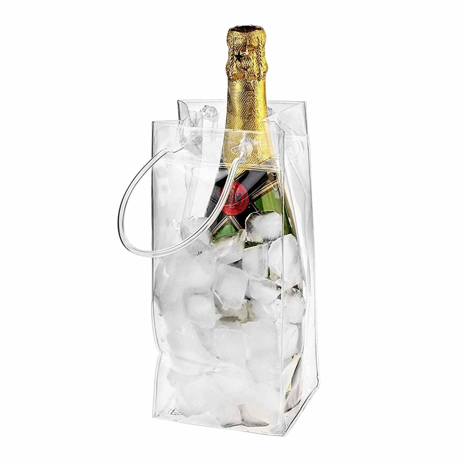 2x Ice Bag Wine Drink Bottle Cooler Champagne Bucket Party Wine Clear HandbagMö