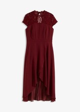 Neu Vokuhila-Kleid mit Spitzen-Einsatz Gr. 40 Rubinrot Midikleid Abend-Dress