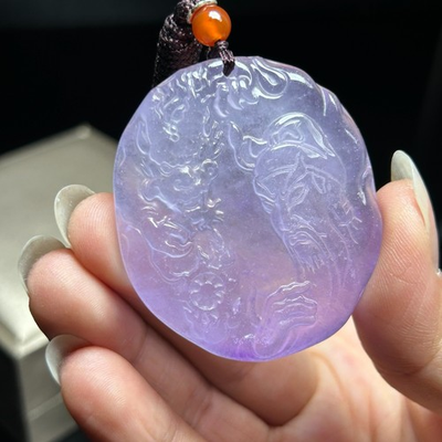 #ad Nature ice purple Burmese jade Jadeite carved GuanGong lucky pendantamp;necklaces $49.00