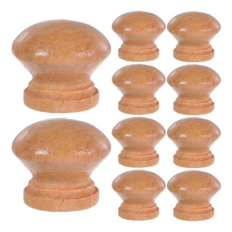 Round Brown Wooden Cabinet Knobs, Polished Traditional Single Hole 10 Pack