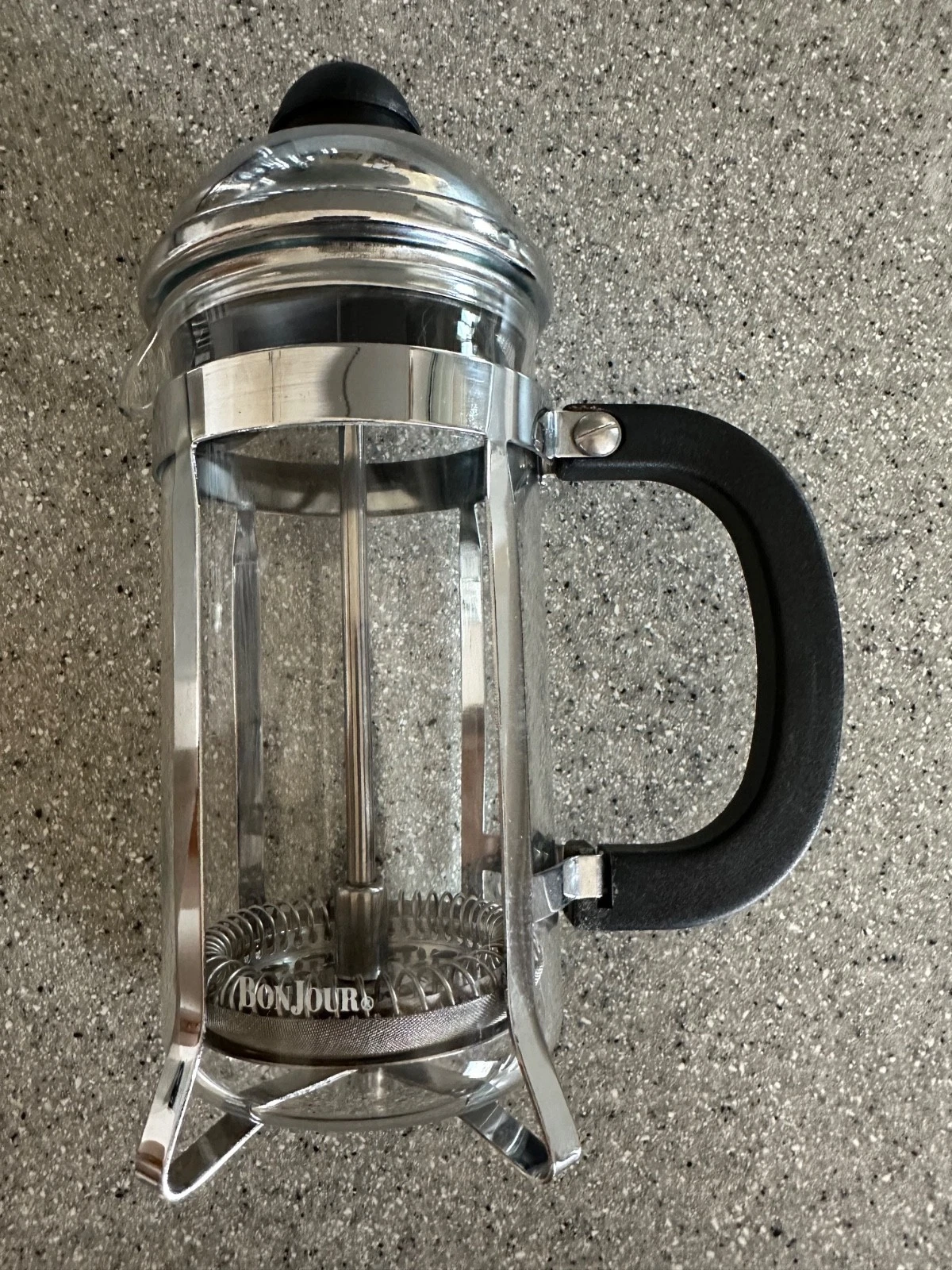 Silver/black/clear BONJOUR small 3 cup FRENCH coffee press, gently preowned
