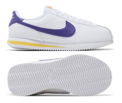 NEW Nike Cortez  Lakers  Men Shoes, White/Varsity Purple/Maize, DM4044-106, Sz