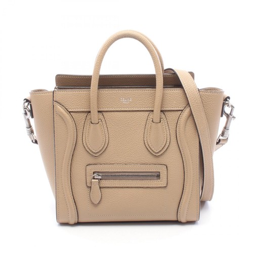 CELINE Luggage Nano Shopper shoulder crossbody Handbag leather Beige Used Women