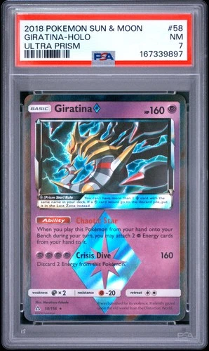 2018 POKEMON SUN & MOON ULTRA PRISM #58 GIRATINA-HOLO PSA 7