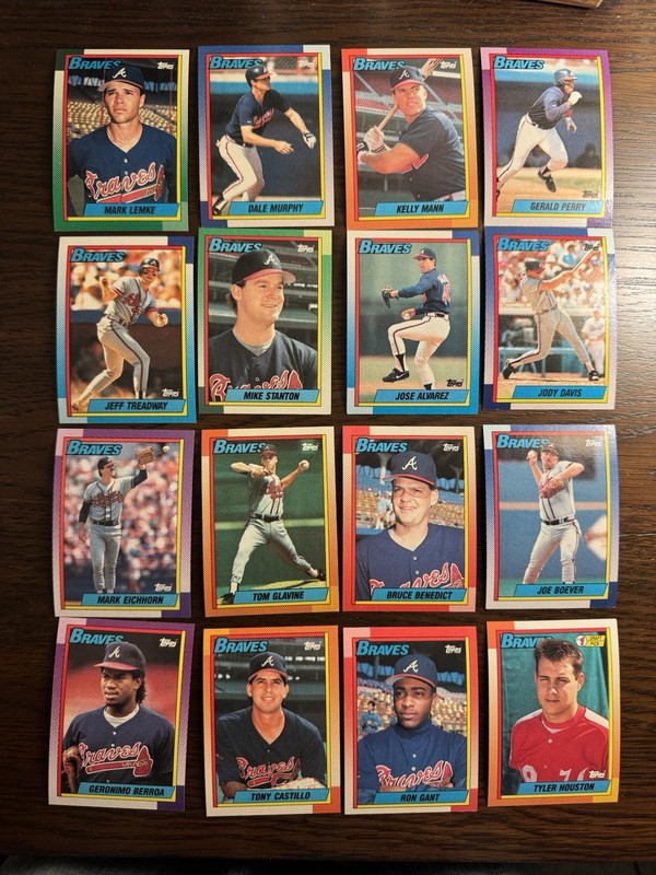 ATLANTA BRAVES 1990 Topps Baseball Team lot 16 cards GLAVINE MURPHY LEMKE MLB