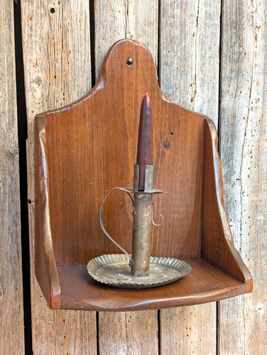 Primitive VTG Colonial Wooden Wall Shelf Candle Holder Farmhouse Cottage Decor - Afbeelding 10 van 10