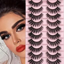 10 Pairs 3D Faux Mink Lashes - Natural Wispy Fluffy False Eyelashes Voluminous