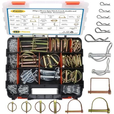 202PCS Hitch Pins Clip Pins, Linch and PTO Pins for Trailers Tractors Trucks Tow