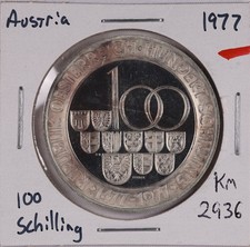 1977 Austria 100 Schilling Munzstatte Hall Silver 0.640 Coin Km# 2936