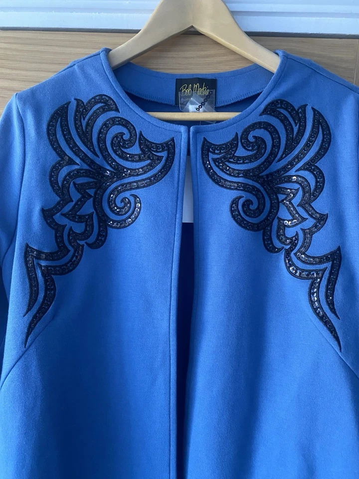Vintage Designer Bob Mackie Brand New Blue Sequinned Women’s Medium Cardigan  — 第 3/4 张图片