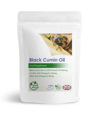 VITAMINUTE Black Cumin Seed Oil 1000mg, Cold Pressed Softgel Capsules, Skin, Hair, Immunity