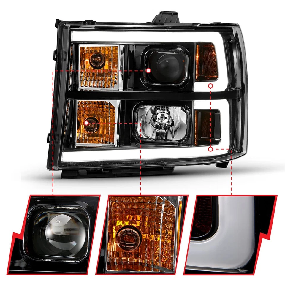 Juego de faros proyectores lentes transparentes negros para GMC Sierra 2500 HD 2007-2014 Foto 2 de 4