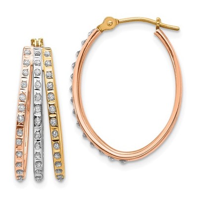 14k dreifarbige Gold runde Diamant kleine 23mm dreifach ovale Creolen 0,01 ct.