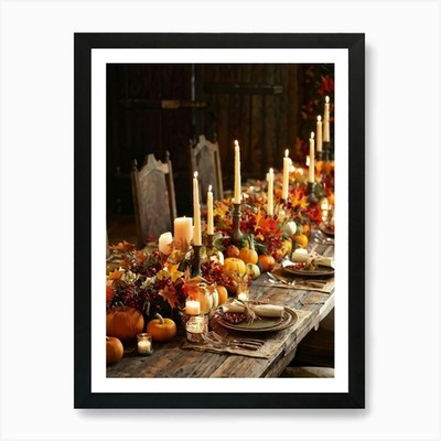 Herbst Ernte Tischdeko arrangiert gerahmt Wandbild Poster Leinwanddruck Bild