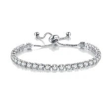 Adjustable Cubic Zirconia Rhinestone Charm Tennis Bracelet Shiny Crystal Sparkli