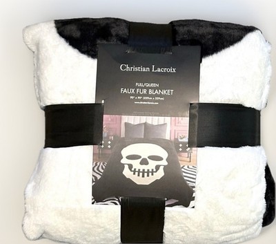 Christian Lacroix Full / Queen Faux Fur Blanket Skull Skeleton Halloween Goth