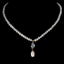925 Sterling Silver Necklace Pear Sky Blue Topaz 10x7mm Pearl Gemstone 18.5in
