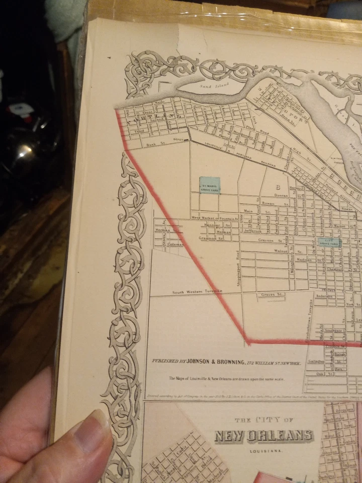 MAPA DE COLTON'S LOUISVILLE & NEW ORLEANS 1859 17,5" X 14" DE JOHNSON & BROWNING Foto 4 de 4