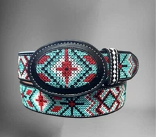 Cinto Vaquero Bordado Huichol Western Style Belt Embroidered
