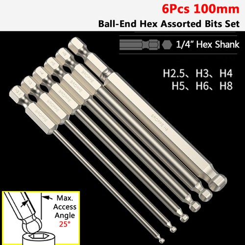 65/100/150mm Ball-End Hex Screwdriver Bit Set 1/4" Hex Shank H2.5 H3 H4 H5 H6 H8 - Picture 11 of 30