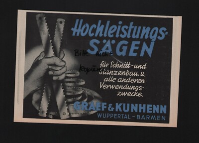 Wuppertal-Barmen, Advertising 1939, Graef & Kunhenn High Performance Saws