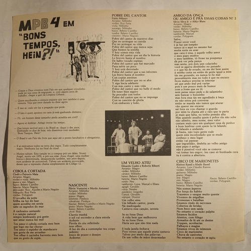 MPB 4 - BONS TEMPOS, HEIN?! - 1979 BRAZILIAN LP, BOSSA NOVA - Picture 3 of 5