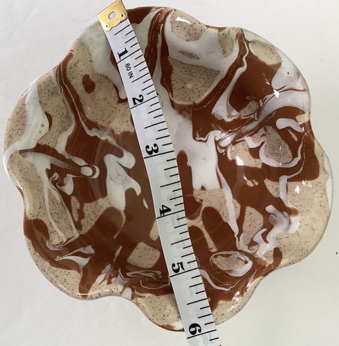 RARE White/Brown Drip Glaze Pottery Art Candy Beige Dish Bowl 5”X6” Signed EUC - Picture 8 of 12