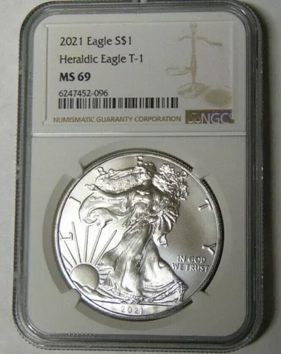 NGC MS69 2021 American Silver Eagle Dollar Heraldic Eagle T-1 #6247452-096