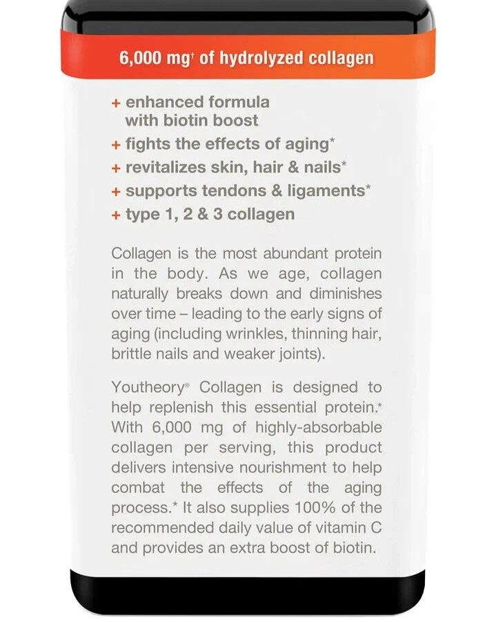 Youtheory Collagen Plus Biotin 390 Tablets Skin Hair and Nails exp 05/27 - Image 2 of 4