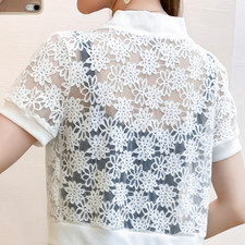 Donna Pizzo Aperto Cardigan Maglia Floreale Puro Coprispalle Bolero Manica Corta